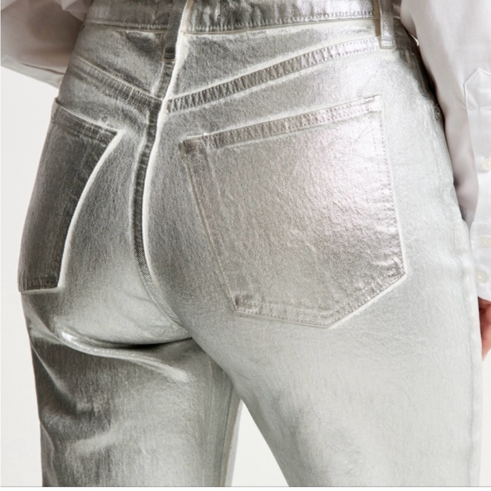 Zara Silver Metalic Jeans Size 2 wide leg - Picture 2 of 14